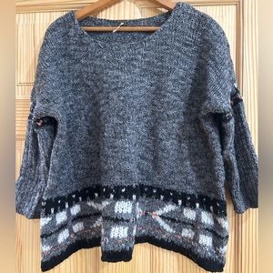 Free People Gray Open Weave Chunky Patterned Oversized Sweater Arrow Pattern